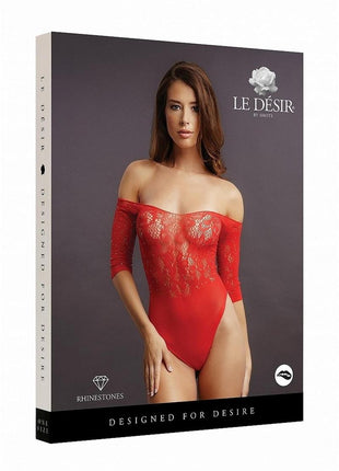 Le Desir Crotchless Rhinestone Teddy - Red - One Size