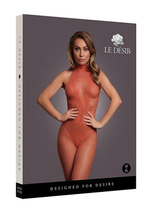 Le Desir Fishnet and Lace Bodystocking - One Size - Sunset Glow - Orange - One Size