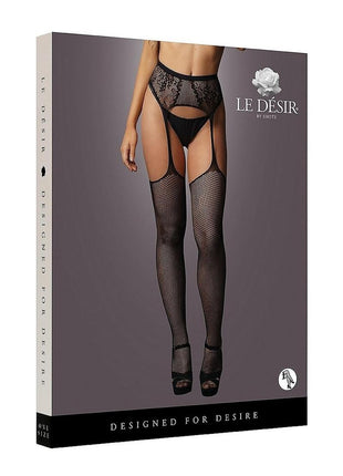 Le Desir Fishnet and Lace Garterbelt Stocking - Black - One Size