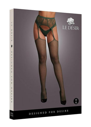Le Desir Fishnet and Lace Garterbelt Stocking - Green - One Size