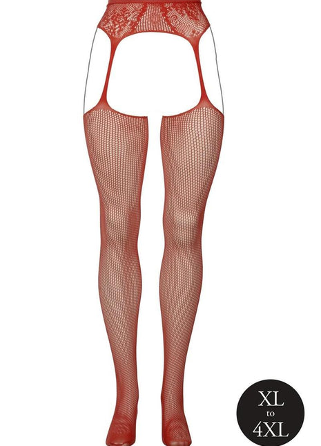 Le Desir Fishnet and Lace Garterbelt Stocking - Queen - Sunset Glow - Orange - Queen