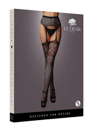 Le Desir Garterbelt Stocking with Lace Top - Black - One Size