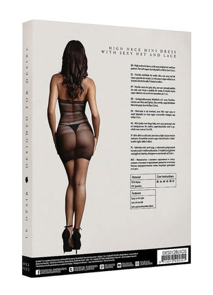 Le Desir High Lace Neck Net Mini Dress