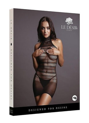 Le Desir High Lace Neck Net Mini Dress - Black - One Size