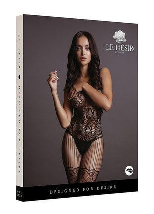 Le Desir Lace and Fishnet Bodystocking - Black - One Size