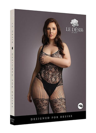 Le Desir Lace and Fishnet Bodystocking - Black - Queen