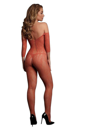 Le Desir Lace Long Sleeved Bodystocking - One Size - Sunset Glow
