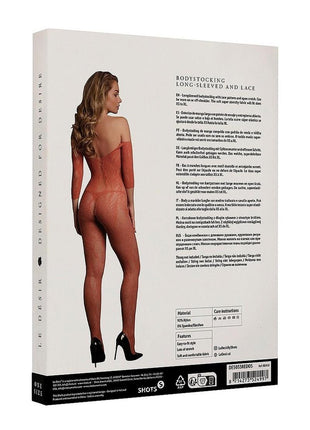 Le Desir Lace Long Sleeved Bodystocking - One Size - Sunset Glow