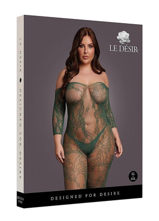 Le Desir Lace Long Sleeved Bodystocking - Green - Queen