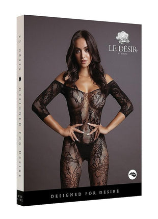 Le Desir Lace Sleeved Bodystocking - Black - One Size