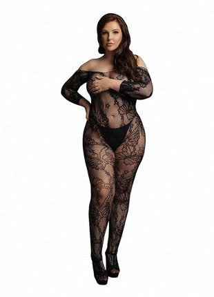 Le Desir Lace Sleeved Bodystocking - Black - Queen