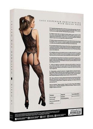 Le Desir Lace Suspender Bodystocking with Round Neck