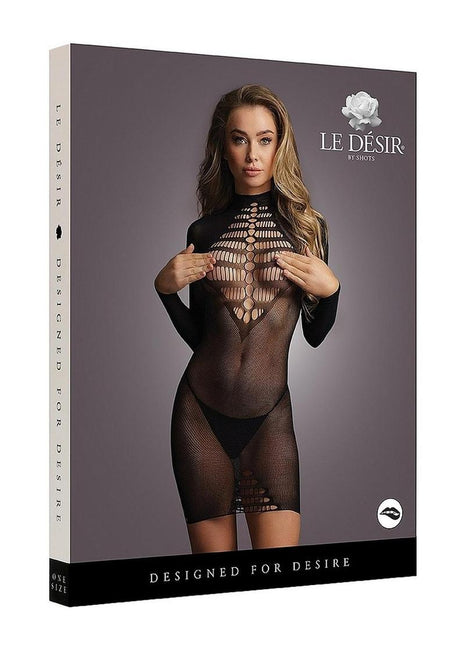 Le Desir Long Sleeve Fishnet Dress - Black - One Size
