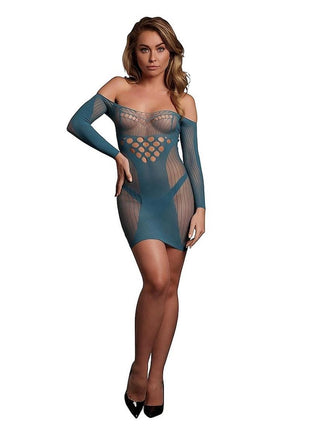 Le Desir Long Sleeved Net Mini Dress - Blue - One Size