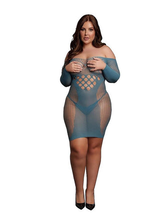 Le Desir Long Sleeved Net Mini Dress - Blue - Queen