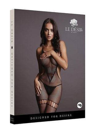 Le Desir Net High Neck Bodystocking - Black - One Size