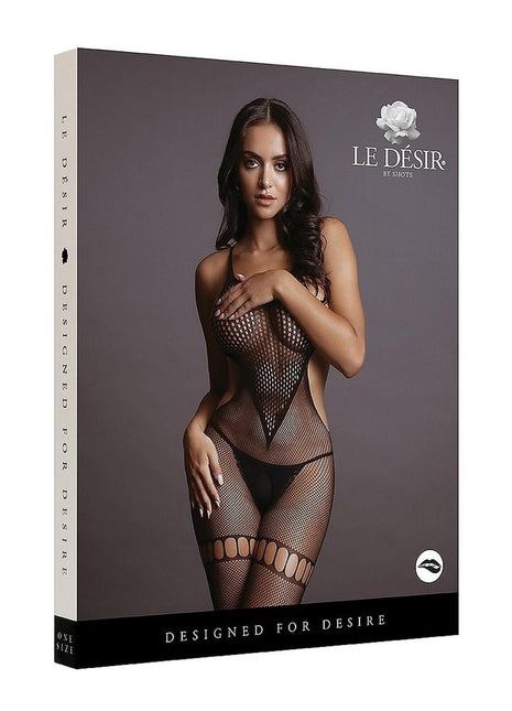 Le Desir Net High Neck Bodystocking - Black - One Size