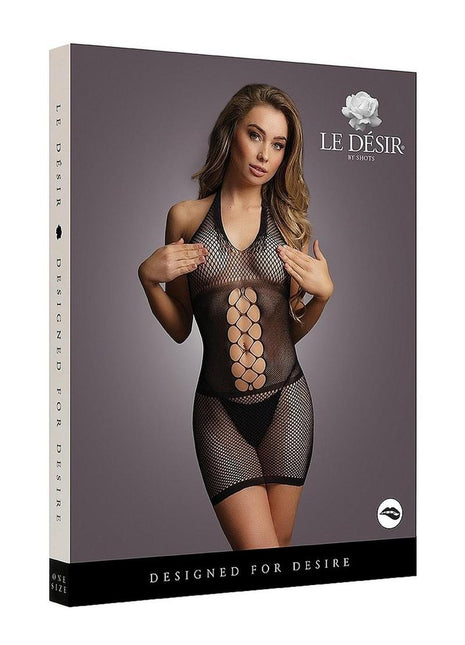 Le Desir Peek-A-Boo Fishnet Dress - Black - One Size