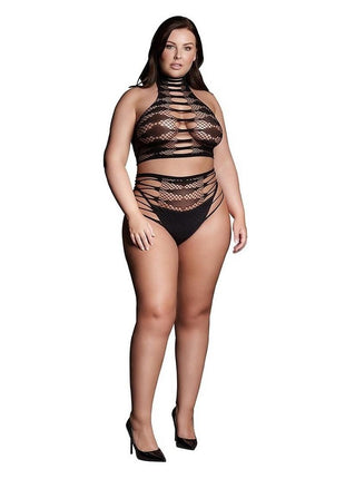 Le Desir Shade Carpo Xlvi Two Piece with Turtleneck, Crop Top and Pantie - Black - Queen