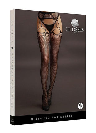 Le Desir Shredded Suspender Pantyhose - Black - One Size