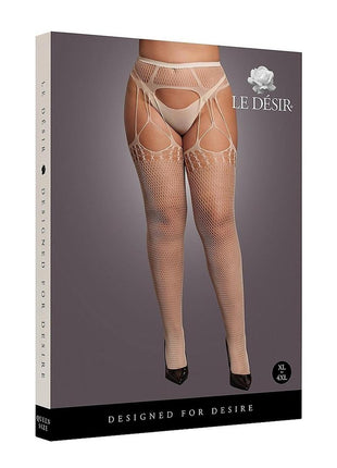 Le Desir Shredded Suspender Pantyhose - Beige/Tan - Queen