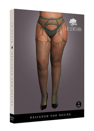 Le Desir Shredded Suspender Pantyhose - Green - Queen