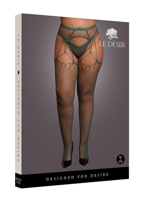 Le Desir Shredded Suspender Pantyhose - Green - Queen