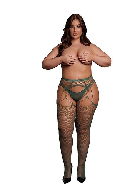 Le Desir Shredded Suspender Pantyhose - Green - Queen