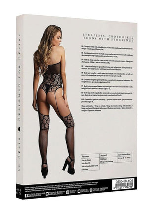 Le Desir Strapless Crotchless Teddy with Stocking
