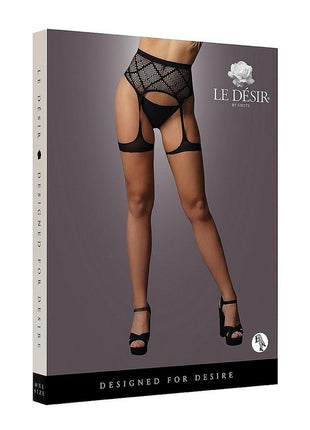 Le Desir Striped Fishnet Garterbelt - Black - One Size