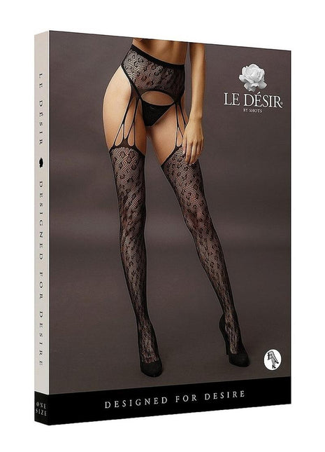 Le Desir Suspender Leopard Pantyhose - Animal Print/Black - One Size