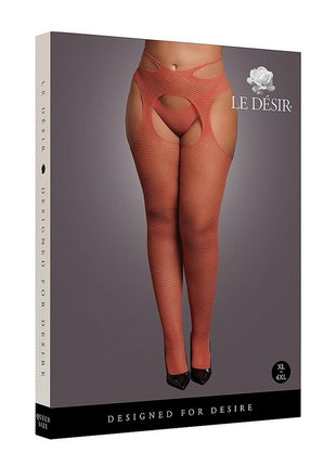 Le Desir Suspender Pantyhose with Strappy Waist - Queen - Sunset Glow - Orange - Queen