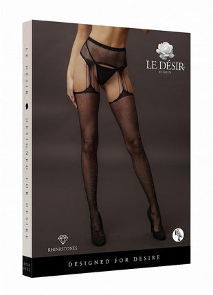Le Desir Suspender Rhinestone Pantyhose - Black - One Size