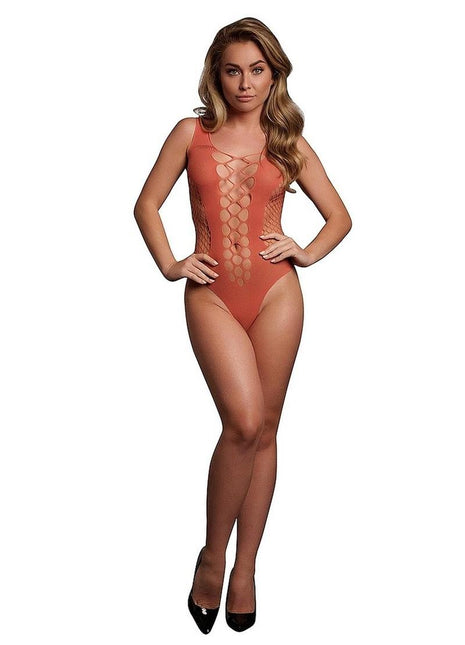 Le Desir V-Neck Teddy with Opaque Panels - One Size - Sunset Glow - Orange/Red - One Size