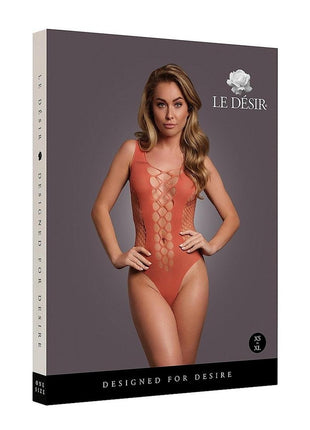 Le Desir V-Neck Teddy with Opaque Panels - One Size - Sunset Glow - Orange/Red - One Size