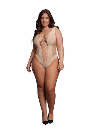 Le Desir V-Neck Teddy with Opaque Panels - Beige/Tan - Queen
