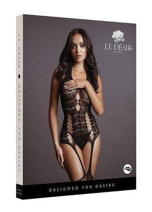 Le Desire Lace Suspender Bodystocking - Black - One Size