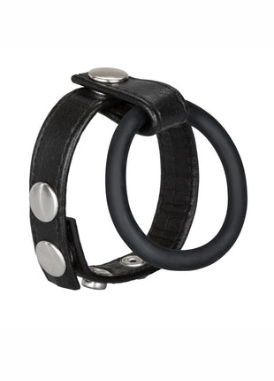 Leather Ball Spreader Cock Ring - Black - Medium