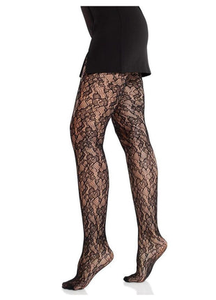 Leg Avenue Camellia Lace Tights - Black - One Size