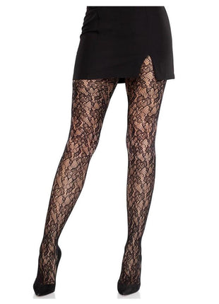 Leg Avenue Camellia Lace Tights - Black - One Size