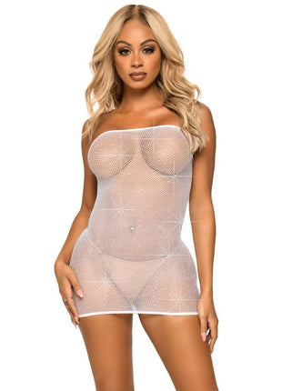 Leg Avenue Crystalized Fishnet Convertible Tube Dress - White - One Size