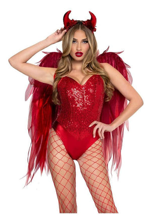 Leg Avenue Dark Enchantress Chiffon Wings and Horn Headband - Red - One Size - 2 Piece
