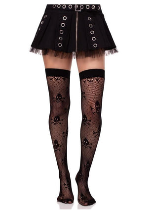 Leg Avenue Dotted Net Skull Thigh Highs