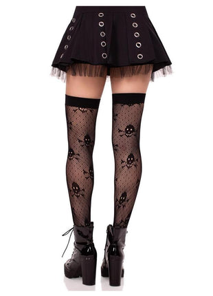 Leg Avenue Dotted Net Skull Thigh Highs