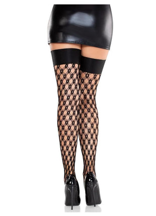 Leg Avenue Eyelet Net Thigh Highs with Satin Elastic Top