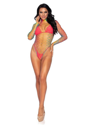 Leg Avenue Fence Net Snap Crotch Long Sleeved Bodysuit