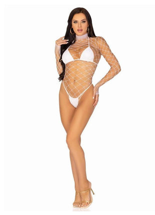 Leg Avenue Fence Net Snap Crotch Long Sleeved Bodysuit