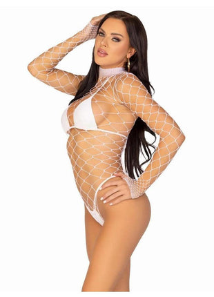 Leg Avenue Fence Net Snap Crotch Long Sleeved Bodysuit