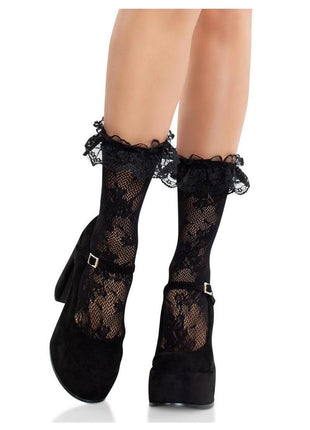 Leg Avenue Floral Lace Ruffle Top Anklets - Black - One Size