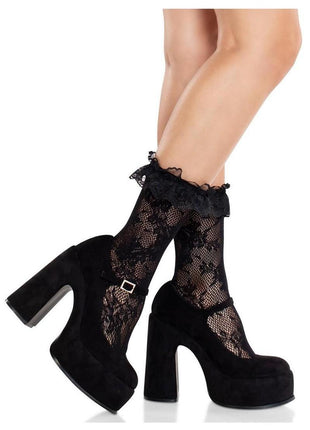 Leg Avenue Floral Lace Ruffle Top Anklets - Black - One Size